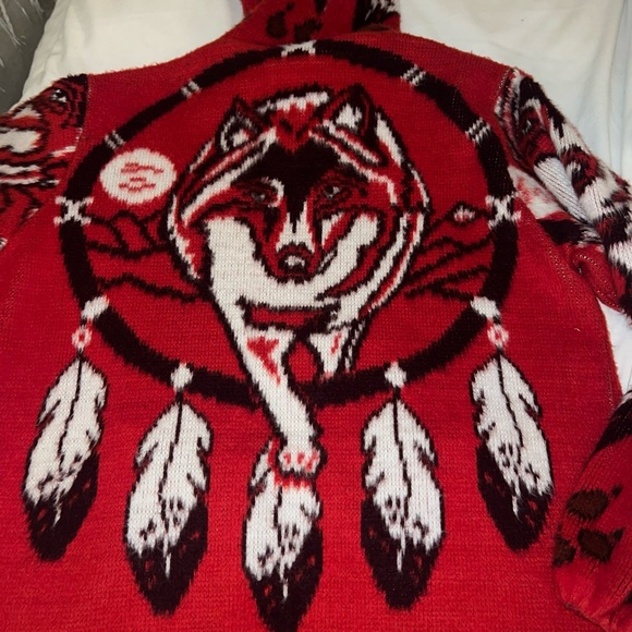 Vintage Wool Aztec Wolf Zip Hooded Sweater Jacket Small Artesanias Tuntaquimba - Picture 8 of 8